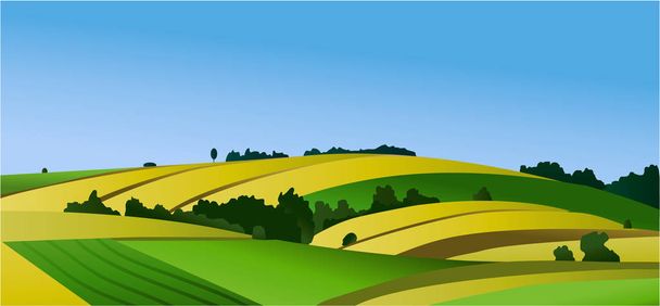 Сільський пейзаж з зеленими полями
 - Вектор, зображення