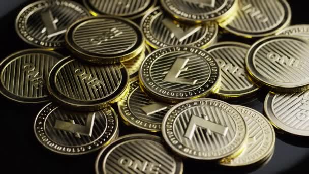 Обертовий постріл bitcoins цифровий cryptocurrency-bitcoins Litecoin - Кадри, відео