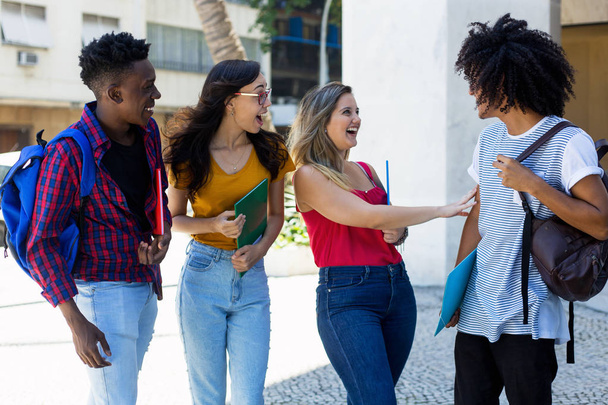 Laughing group of international students walking to university - Zdjęcie, obraz
