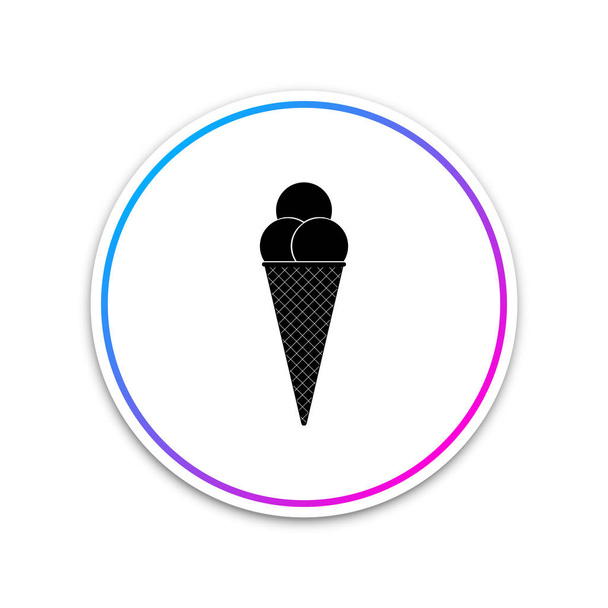 白い背景に分離されたワッフルコーンのアイコンのアイスクリーム。白いボタンを丸で囲みます。ベクターイラスト - ベクター画像
