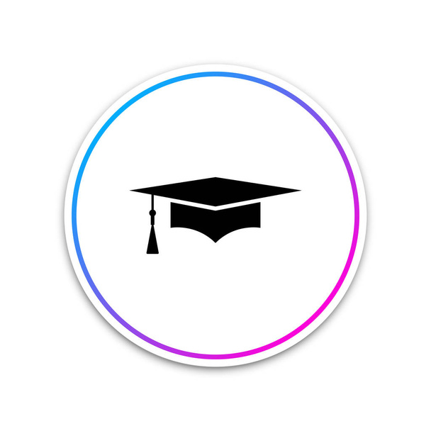 卒業キャップ アイコンが白い背景に分離されました。タッセル アイコンと卒業の帽子。白い丸ボタン。ベクトル図 - ベクター画像