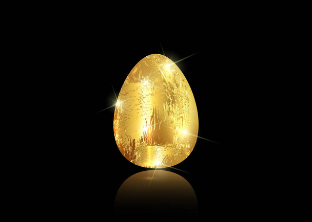金の葉のコーティングスタイルでイースターデーグリーティングカードのための黒の背景に分離黄金の卵のアイコン - ベクター画像