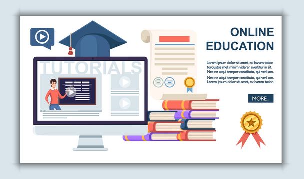Online education concept. Flat vector illustration. Web site page and mobile app design. Online training, workshops and courses visualization - Vector, Image