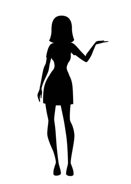 Black silhouette. Women standing in casual clothes. Cartoon character design. Flat vector illustration isolated on white background - Vector, Image