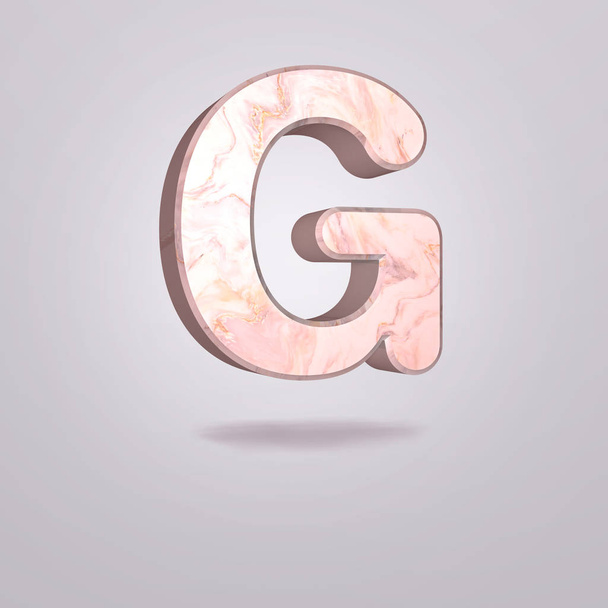 Absztrakt 3D-s nagybetű G rózsaszín márvány. Reális ábécé a modern font, elszigetelt szürke háttér. Vintage plakát. Látványterv. 3D-leképezés - Fotó, kép