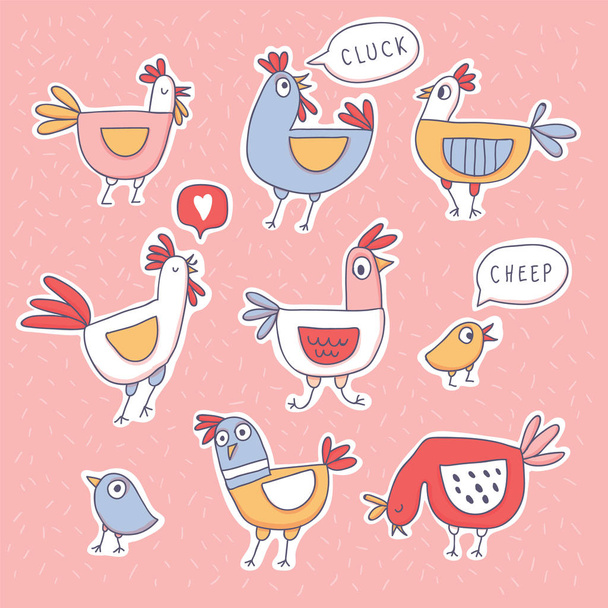 Coq dessin animé mignon, poulet, poule famille doodle
 - Vecteur, image