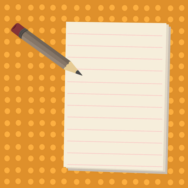 Small Pencil with Eraser and Blank Lined White Paper on Two Toned Polka Dot Backdrop. Seamless Tiny Holes in Pastel Color. Writing Tool and Pad Sheets for Reminder and To Do List. - Vector, Image