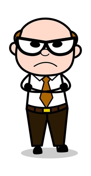 Watching in Aggression - Retro Cartoon Office old Boss Man Vecto - Vector, Image