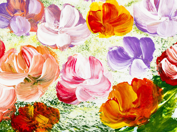 Flores abstractas de pintura acrílica sobre lienzo. Abstrac creativo
 - Foto, Imagen