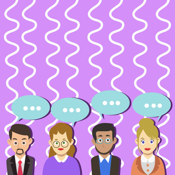 Csoport üzleti emberek üres színes Chat beszéd buborék. Szöveg léggömb három pontok és árnyék. Kreatív háttér ötlet csapat vita, társadalmi hálózat, kommunikáció. - Vektor, kép
