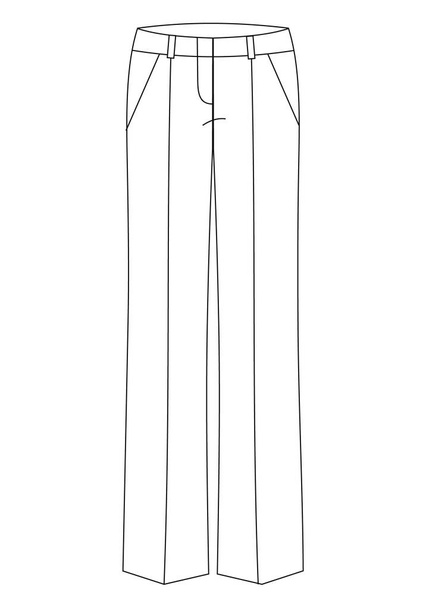 Technisches Sketch klassischer Damenhosen mit geradem Schnitt und aufgesetzten Taschen - Vektor, Bild