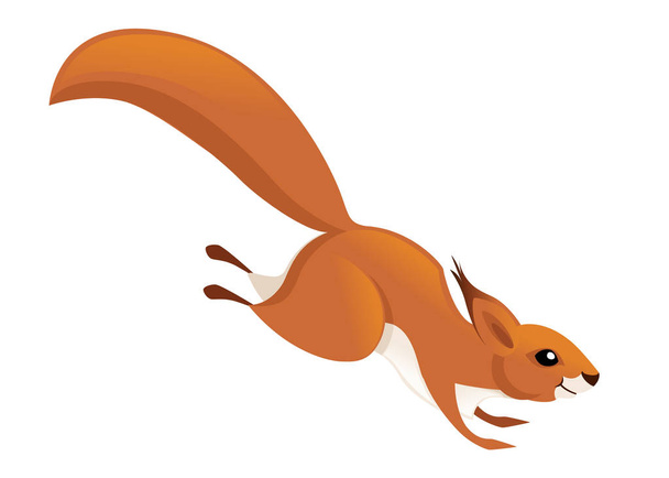 Cute little squirrel jumping down. Side view. Cartoon animal character design. Flat vector illustration isolated on white background - Vector, Image