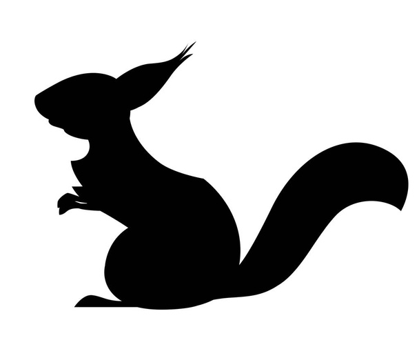 Musta siluetti. Söpö pikku orava istuu lattialla. Sivunäkymä Sarjakuva eläin hahmo suunnittelu. Tasainen vektori kuva eristetty valkoisella taustalla
 - Vektori, kuva