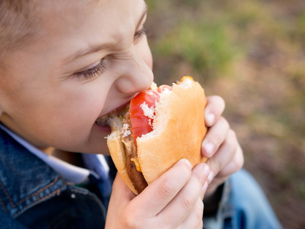 jongen het eten van een broodje - Foto, afbeelding