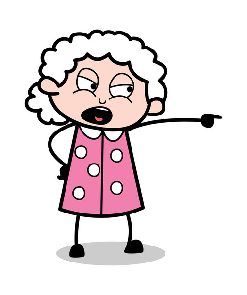 Scolding with Pointing Finger - Old Cartoon Granny Vector Illust - Vector, Image