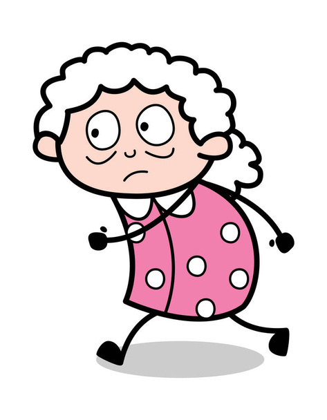 Walking in hurry - Old Cartoon Granny Vector Illustration
 - Вектор,изображение
