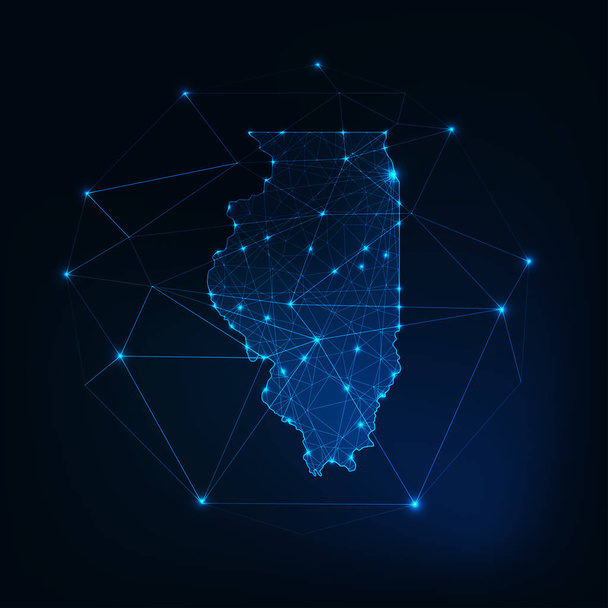 Illinois state USA map glowing silhouette made of stars lines dots triangles, low polygonal shapes. - Vector, Image