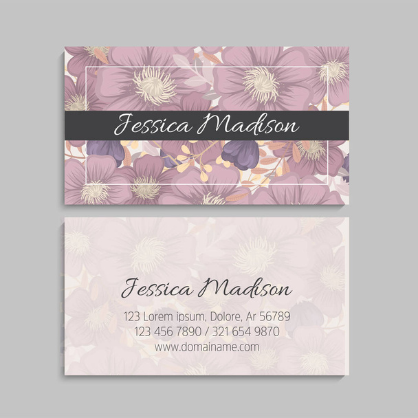 Business card with beautiful flowers. Template - Vector, afbeelding