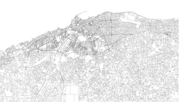 Tripolin satelliittikartta. Se on Libyan suurin kaupunki. Kaupunki sijaitsee Länsi-Libyassa, josta on näkymät Välimerelle. Kaupungin kadut kaupungin keskustassa
 - Vektori, kuva