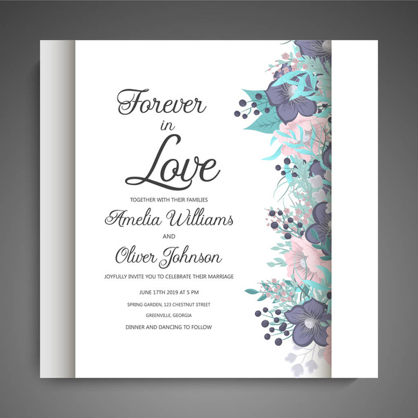 Wedding invitation card suite with flowers. Template. Vector Illustration - Vector, Image