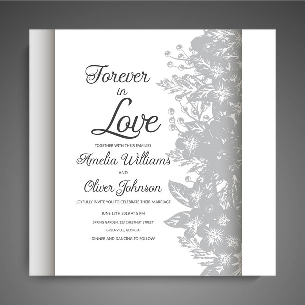 Wedding invitation card suite with flowers. Template. Vector Illustration - Vector, Image