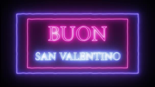 Κινούμενα σχέδια νέον πινακίδα "Buon San Βαλεντίνο"-χαρούμενη ημέρα του Αγίου Βαλεντίνου στα Ιταλικά - Πλάνα, βίντεο