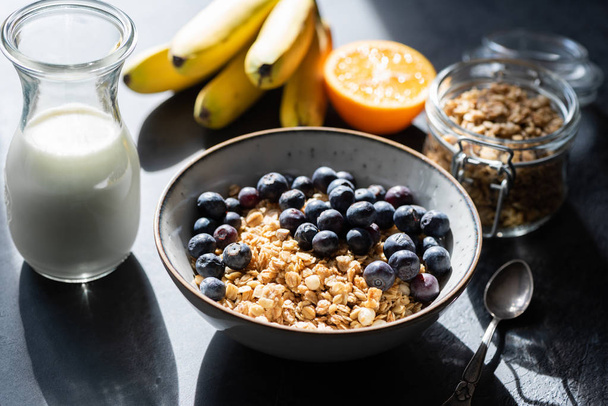 Tasty Granola And Blueberries In Bowl - Photo, image