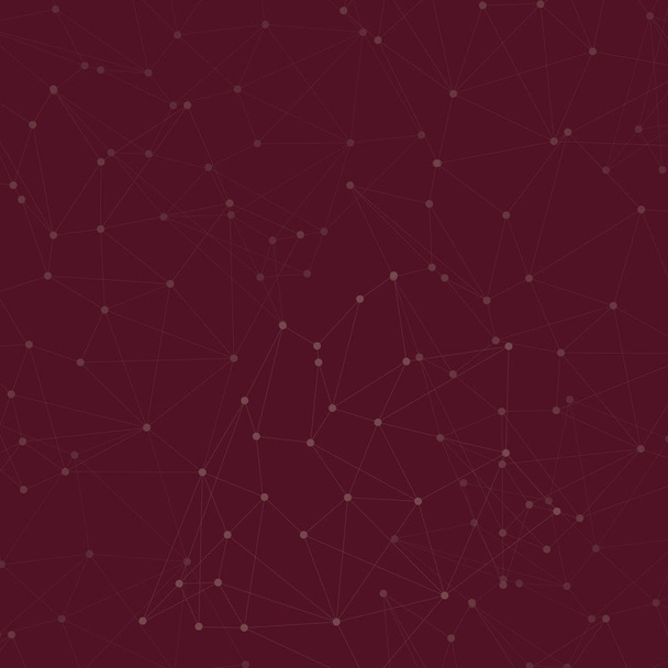 Maroon Two Tone digitale array van knooppunten met verbindingslijnen. Naadloze roze stippen gekoppeld vormen oneffen grid patroon. Creatief achtergrond idee voor technische reclame en ontwerp. - Vector, afbeelding