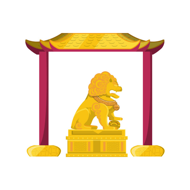 Estatua de león chino en oro con portal
 - Vector, imagen