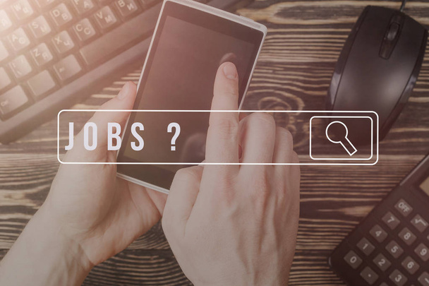 Job Search on mobile smartphone, Human Resources Recruitment Career Concept. - Fotoğraf, Görsel