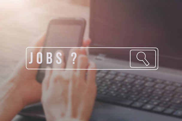 Job Search on mobile smartphone, Human Resources Recruitment Career Concept. - Zdjęcie, obraz