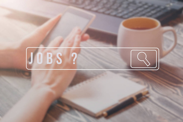 Job Search on mobile smartphone, Human Resources Recruitment Career Concept. - Fotoğraf, Görsel