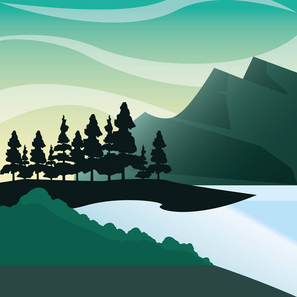 山の森パインブッシュ湖自然景観 - ベクター画像
