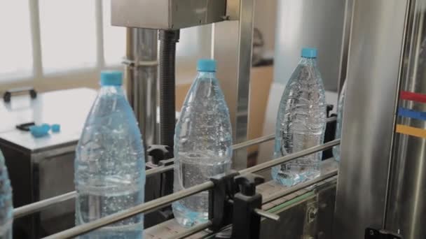 De lijn van de productie van de plastic fles. Plastic molding botteling fabriek. Lege cellen van plastic flessen in de fabriek. - Video