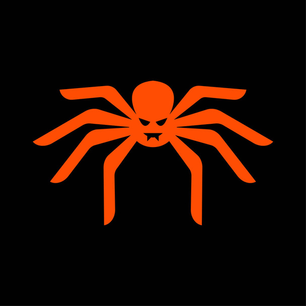 Spinnensymbol - Halloween-Ikone Vektorabbildung orange auf schwarzem Hintergrund - Vektor, Bild