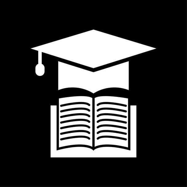 Vektor érettségi cap - ikon oktatási, tudományos Egyetem hat ábra - karakterjel stílusú fehér könyv - Vektor, kép