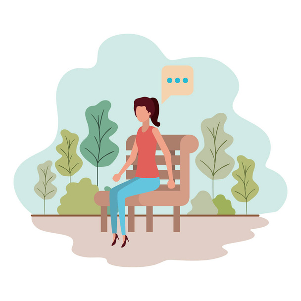 jonge vrouw met Park stoel met landschap - Vector, afbeelding