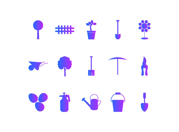 Iconos planos para el concepto de jardinería - conjunto de iconos planos de jardín
 - Vector, Imagen