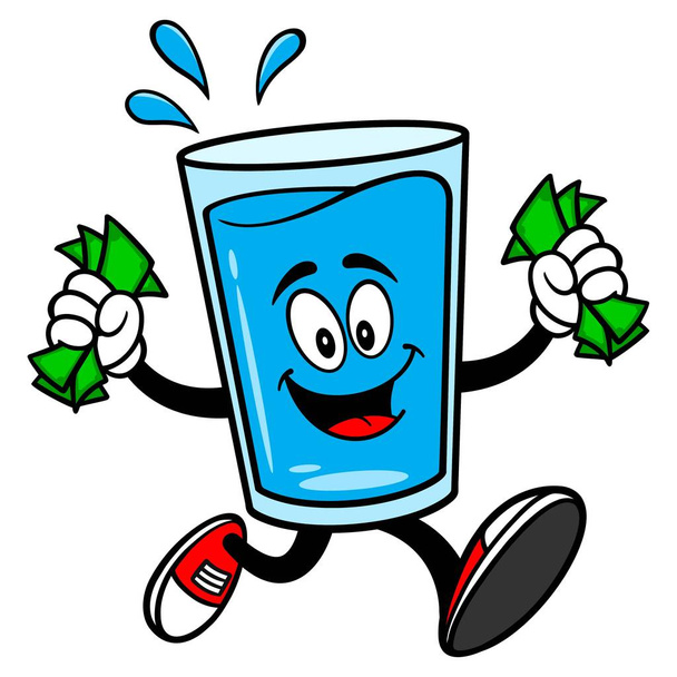 Mascote de água correndo com dinheiro - Uma ilustração de desenho animado vetorial de um copo de mascote de água correndo com dinheiro
. - Vetor, Imagem