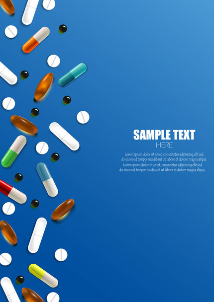 Set of colorful pills and capsules banner - Vektori, kuva