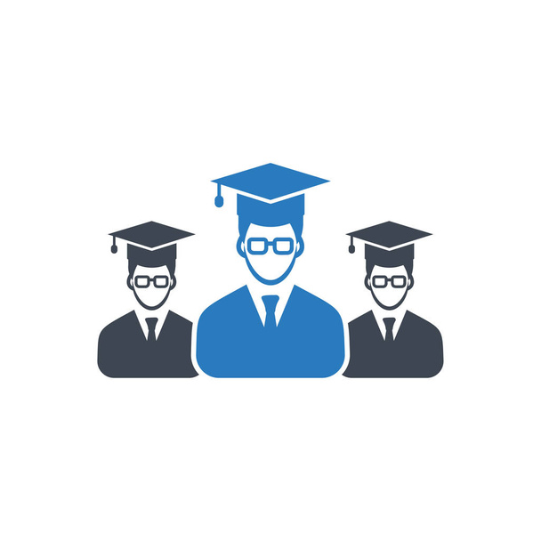 Graduate Student Team Icon - El símbolo masculino con gorra - icono de glifo de la educación azul
 - Vector, imagen