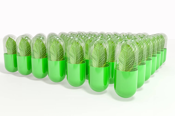3d renderização, cápsula verde com folha nele
 - Foto, Imagem