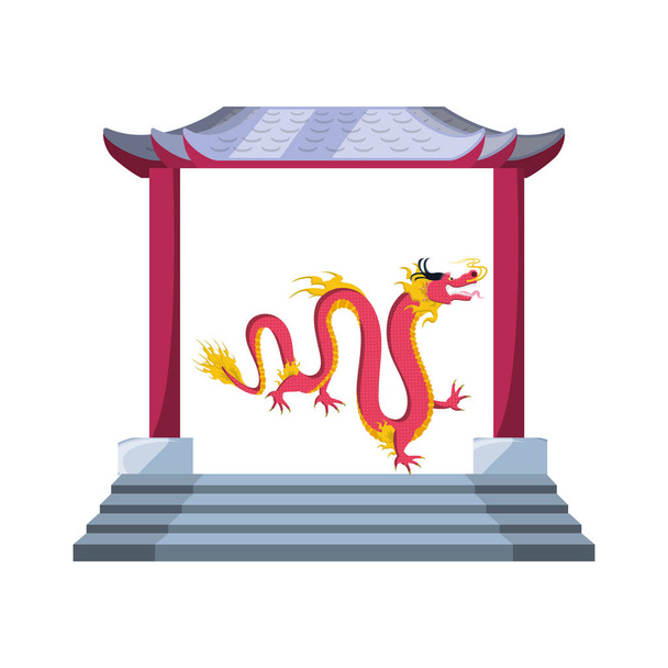portal chinês com ícone dragão isolado
 - Vetor, Imagem