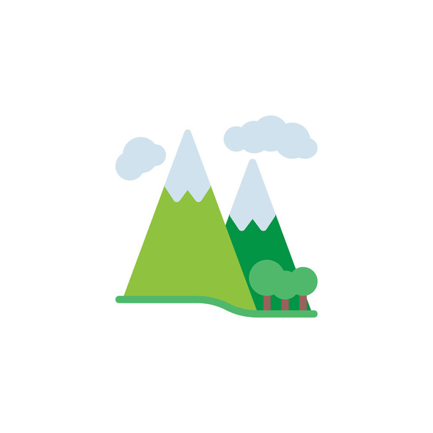 Mountain forest and clouds flat icon - Vector, Image