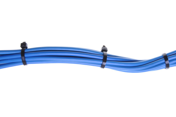 Câbles électriques bleus avec attaches
 - Photo, image