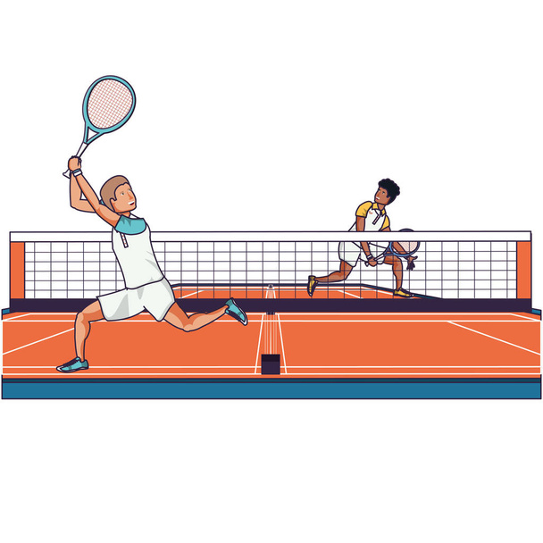 Männer spielen Tennis auf Sportplatz - Vektor, Bild