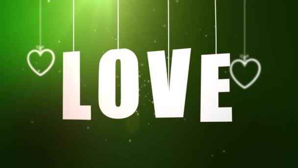 Liefdesbrieven opknoping op tekenreeks vallen aan het plafond met groene achtergrondkleur - Video