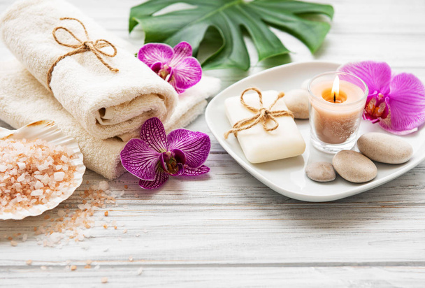 Natural spa ingredients with orchid flowers - Photo, Image