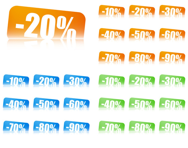 Percentage discount labels, 3 colour sets, variants - Vector, Image
