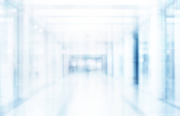 abstract defocused blurred technology space background, empty business corridor or shopping mall. Medical and hospital corridor defocused background with modern laboratory (clinic) - Photo, Image